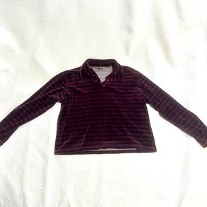 Eddie Bauer Purple Striped Velvet Long Sleeved Polo | Size Medium